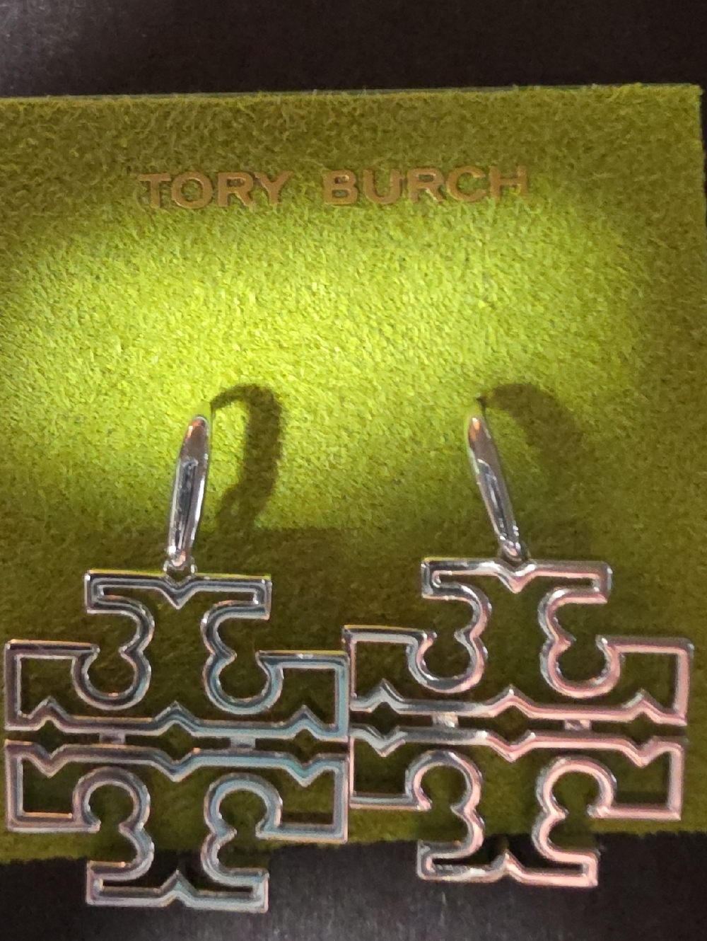 Tory Burch Silver-Tone Double Logo Drop Earrings